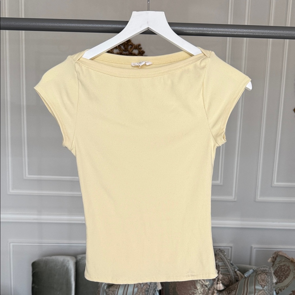 Slim Ribbed Cap Sleeve Tee in Pale Yellow XS